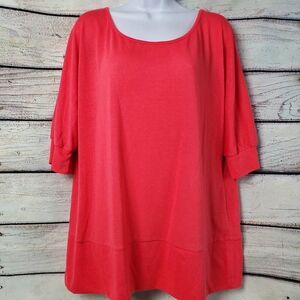 Cato Women’s XL Coral Red Tunic Top Elbow Sleeve Relaxed Fit Stretch Knit Blouse